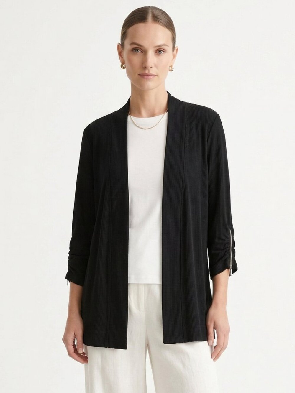 Vintage Chico's Travelers Cardigan Jacket Black Slinky Knit Minimalist 1 (M)
